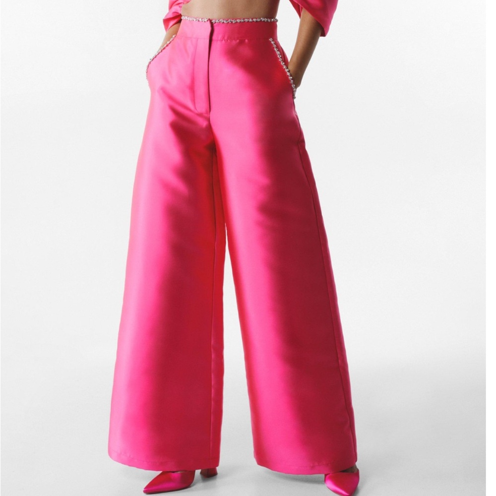 Nasty Gal Pink Diamanté Embellished Wide Leg Pant Sz 4